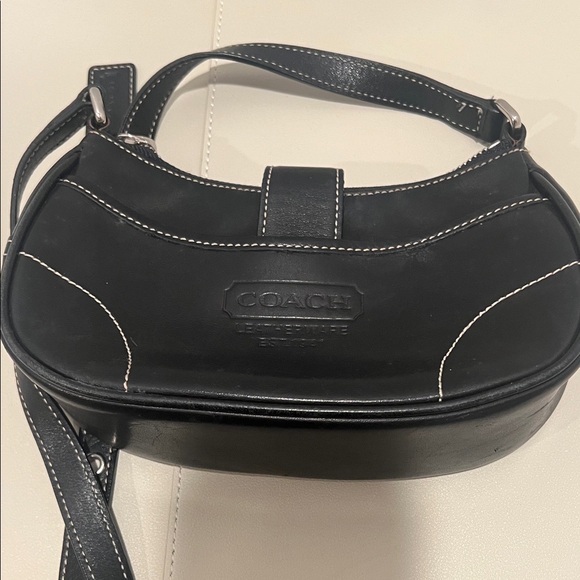 Coach Black Crossbody Bag with Buckle Detail and White Stitching - Picture 7 of 15